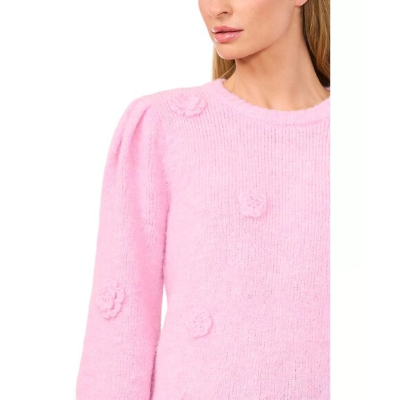 CeCe Womens 3D Floral Applique Corsage Pullover Sweater Very Soft Pink Sz L NWT - Picture 2 of 3